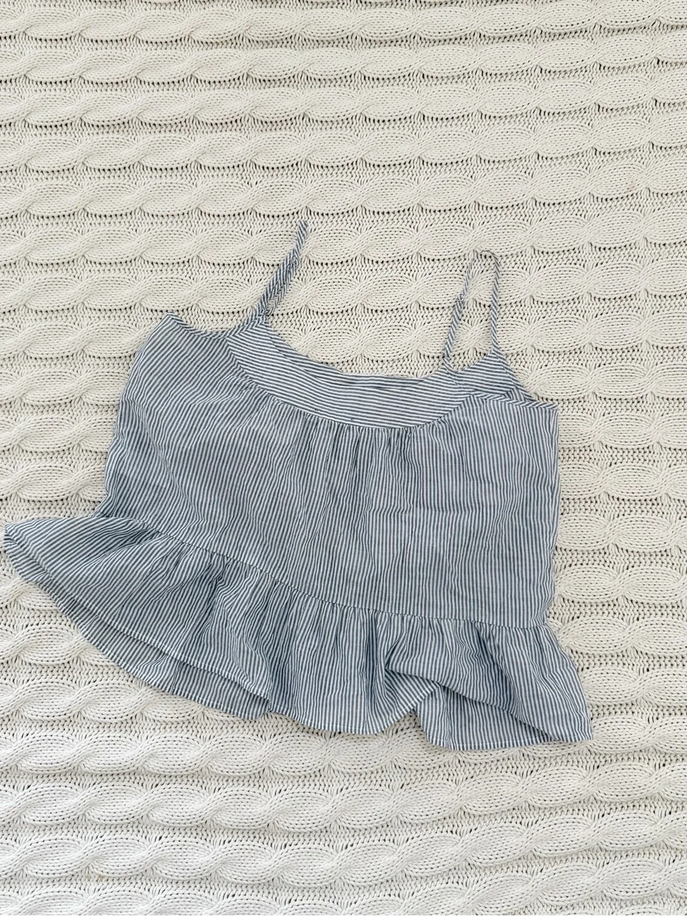 J. Crew Navy and White Striped Ruffle-Hem Camisole